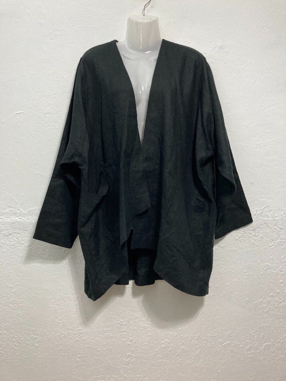Louis Simon for La Libellule Black Linen Top Kimono Style Jacket Pockets XL?